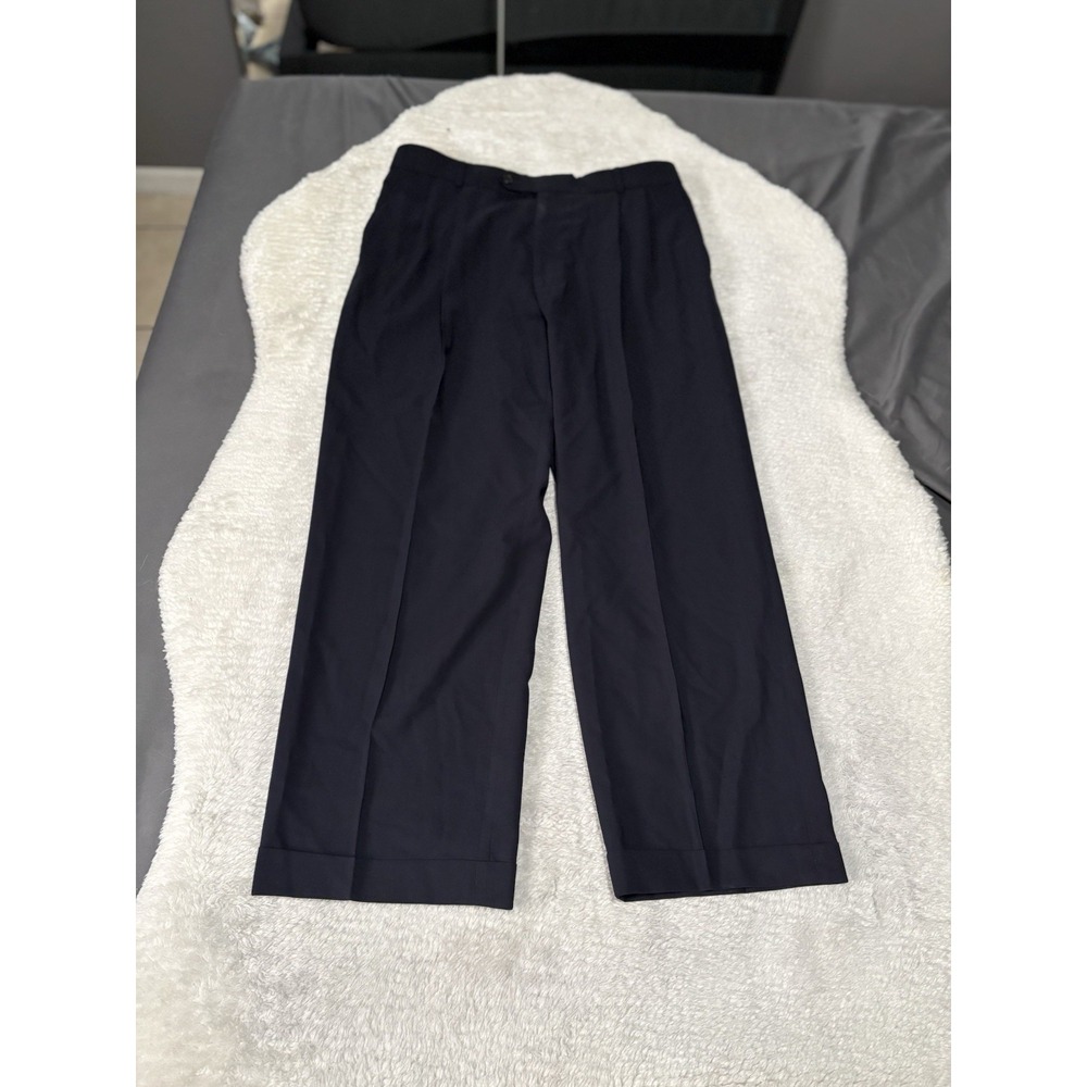 Ballin Mens Navy Blue Pleated Straight Dress‎ Pants Wool Size 36x28 Super 110s